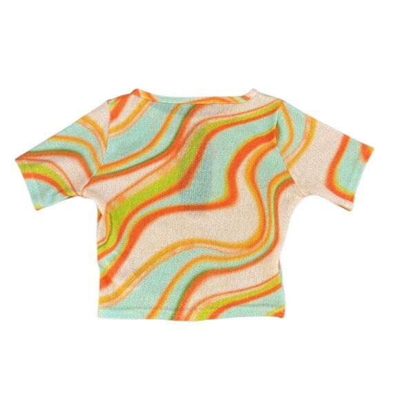 NWT PLT Lime Brushed Abstract Print Short Sleeve Cut Out Crop Top Size 2 XS - Picture 3 of 6